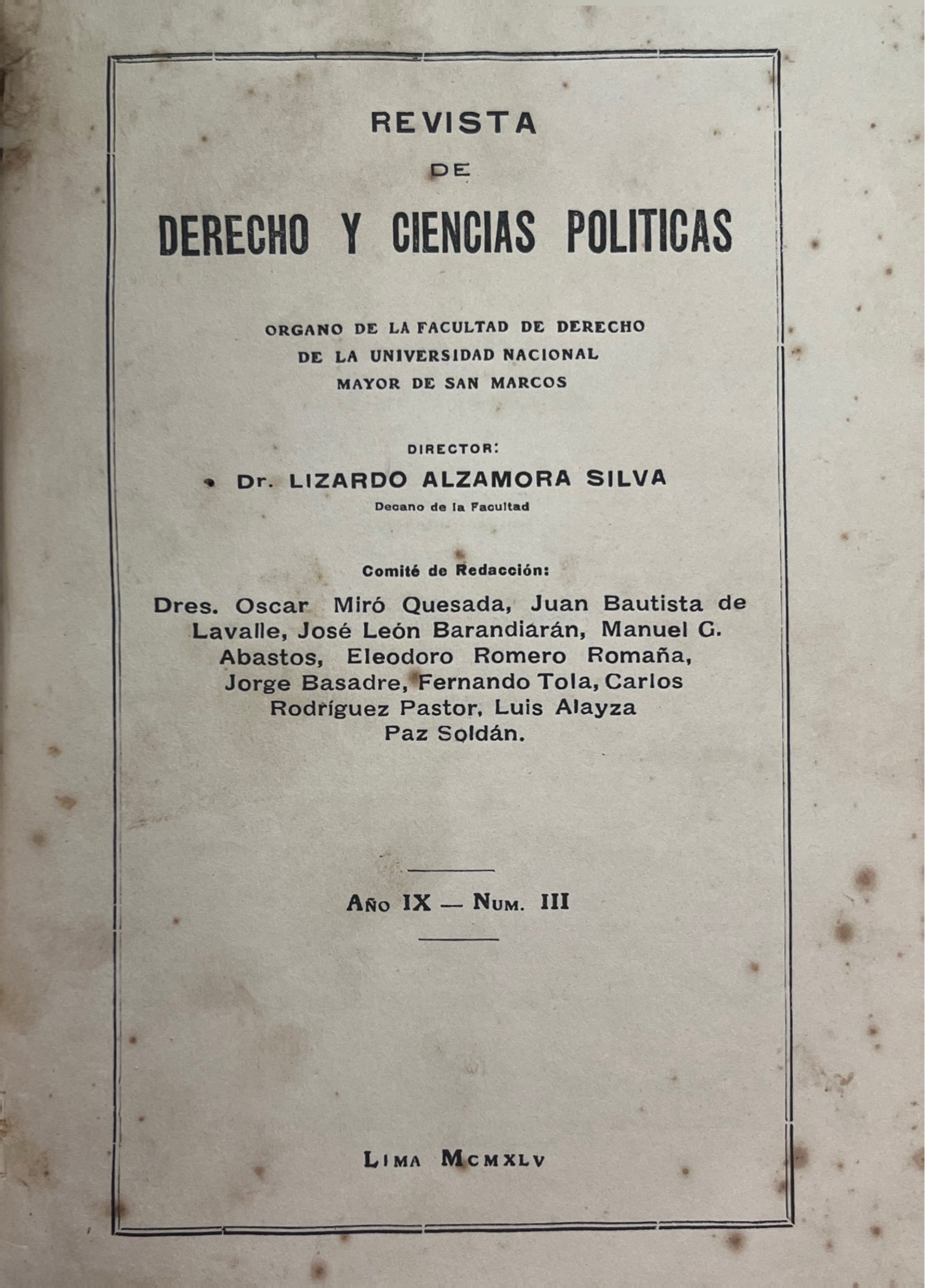 					Ver Núm. 3 (9) (1945): Revista de Derecho y Ciencia Política
				