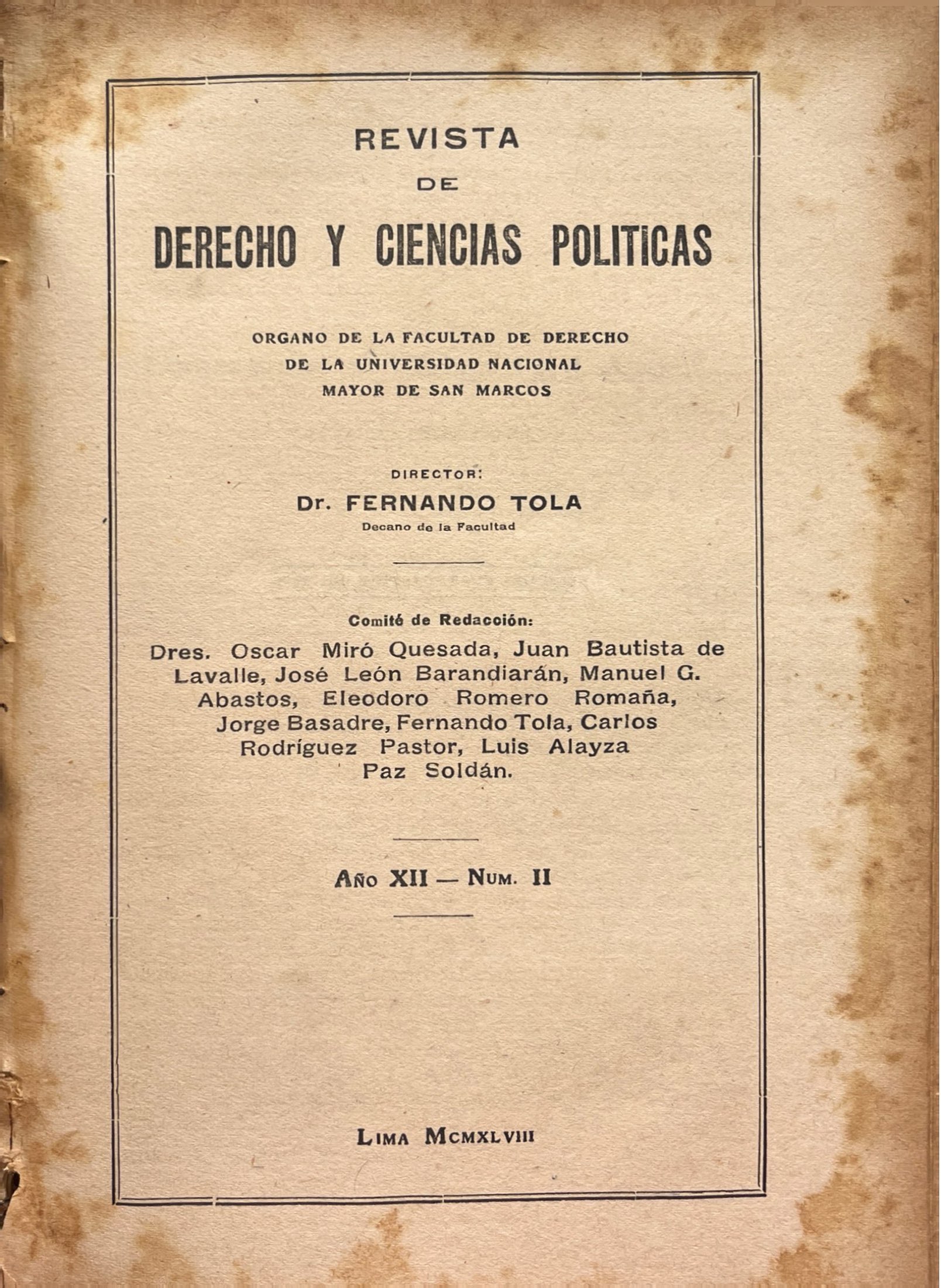 					Ver Núm. 2 (12) (1948): Revista de Derecho y Ciencia Política
				